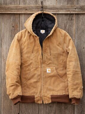 Vintage Carhartt J140 Quilt Lined Barn Jacket USA Hooded Distressed Medium